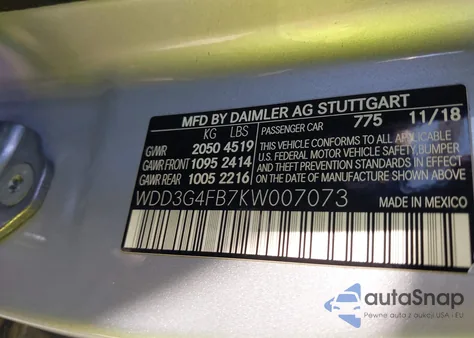 2019 Mercedes-Benz A 220 4Matic z USA, uszkodzony, nr VIN WDD3G4FB7KW007073